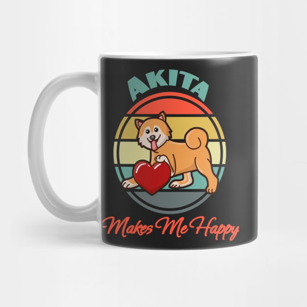 Akita Inu Makes Me Happy Dog puppy Lover Cute Sunser Retro by Meteor77